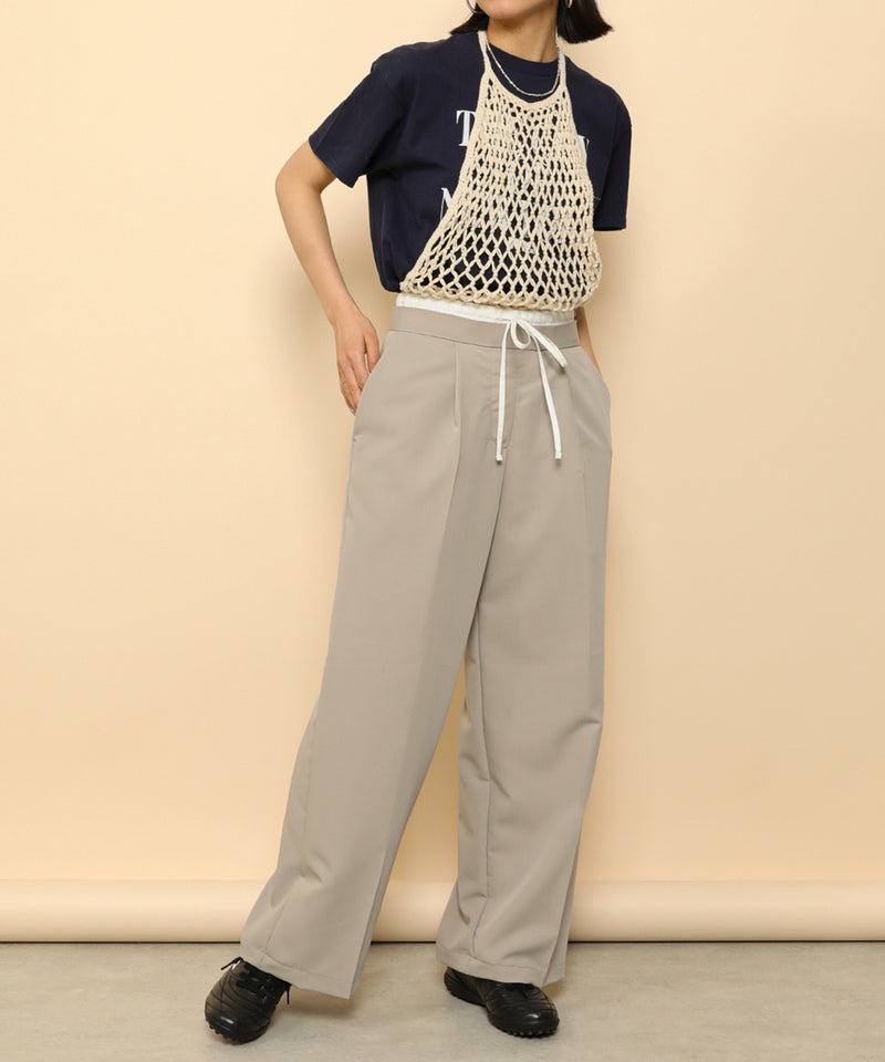 ダブルウエスト ストレートタックパンツ スラックス