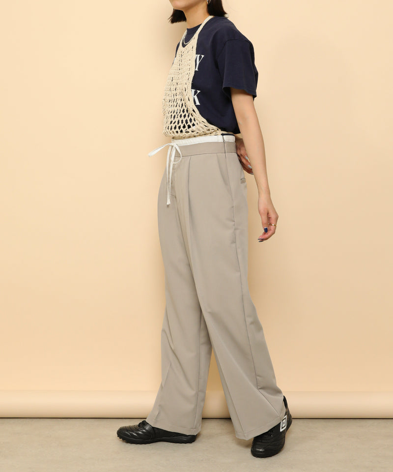 ダブルウエスト ストレートタックパンツ スラックス