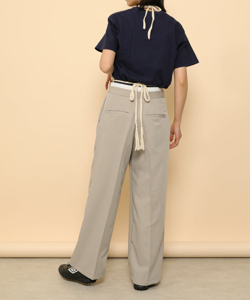 ダブルウエスト ストレートタックパンツ スラックス