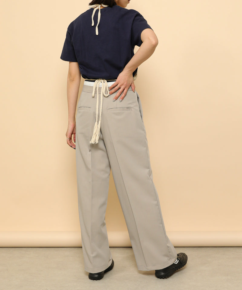 ダブルウエスト ストレートタックパンツ スラックス