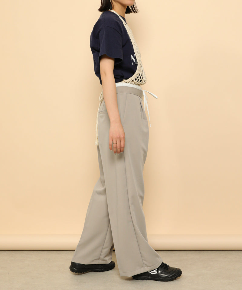 ダブルウエスト ストレートタックパンツ スラックス
