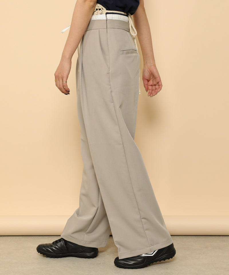 ダブルウエスト ストレートタックパンツ スラックス