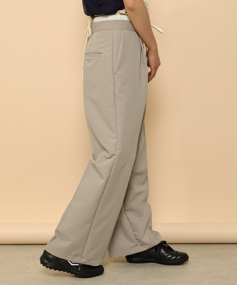 ダブルウエスト ストレートタックパンツ スラックス