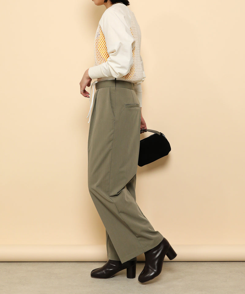 ダブルウエスト ストレートタックパンツ スラックス
