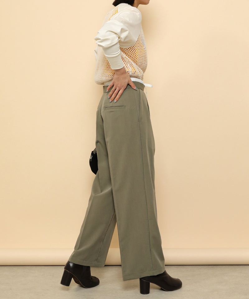 ダブルウエスト ストレートタックパンツ スラックス