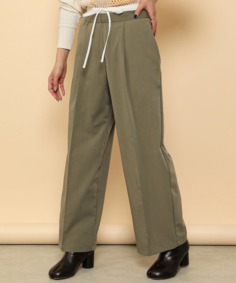 ダブルウエスト ストレートタックパンツ スラックス