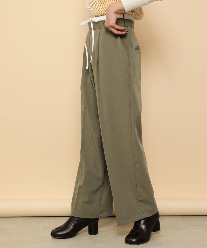 ダブルウエスト ストレートタックパンツ スラックス