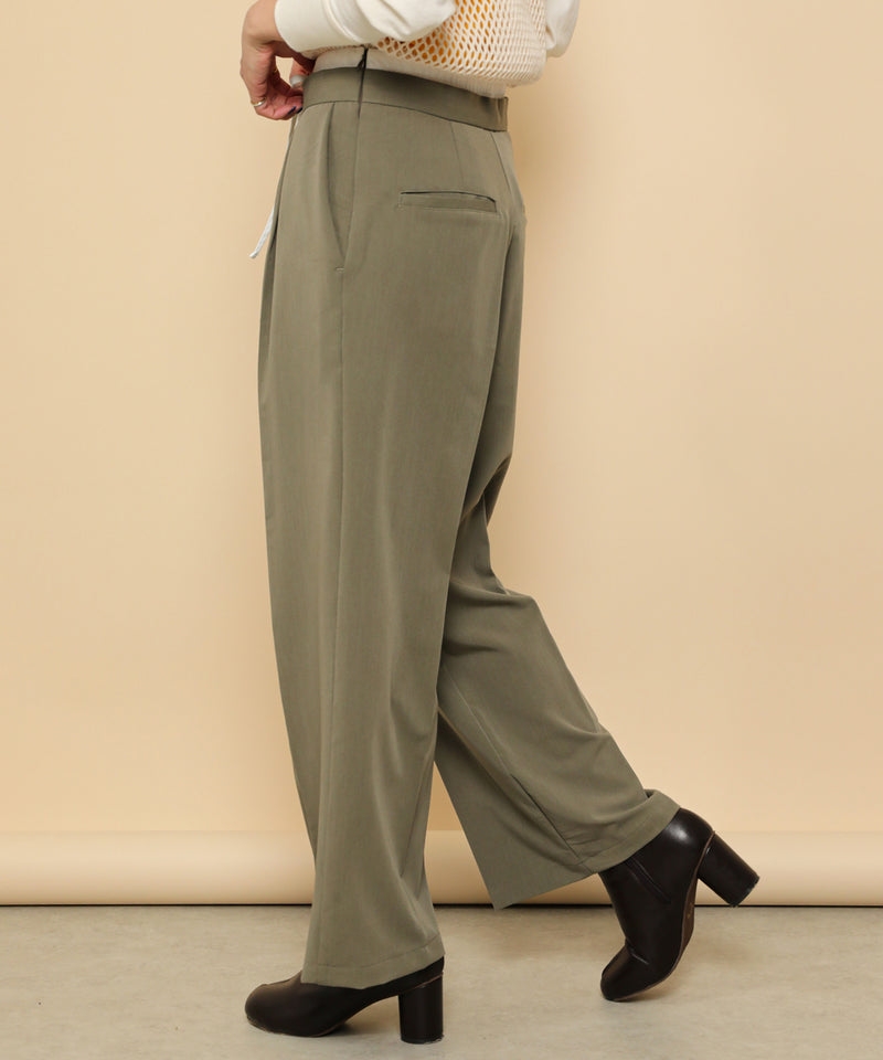 ダブルウエスト ストレートタックパンツ スラックス