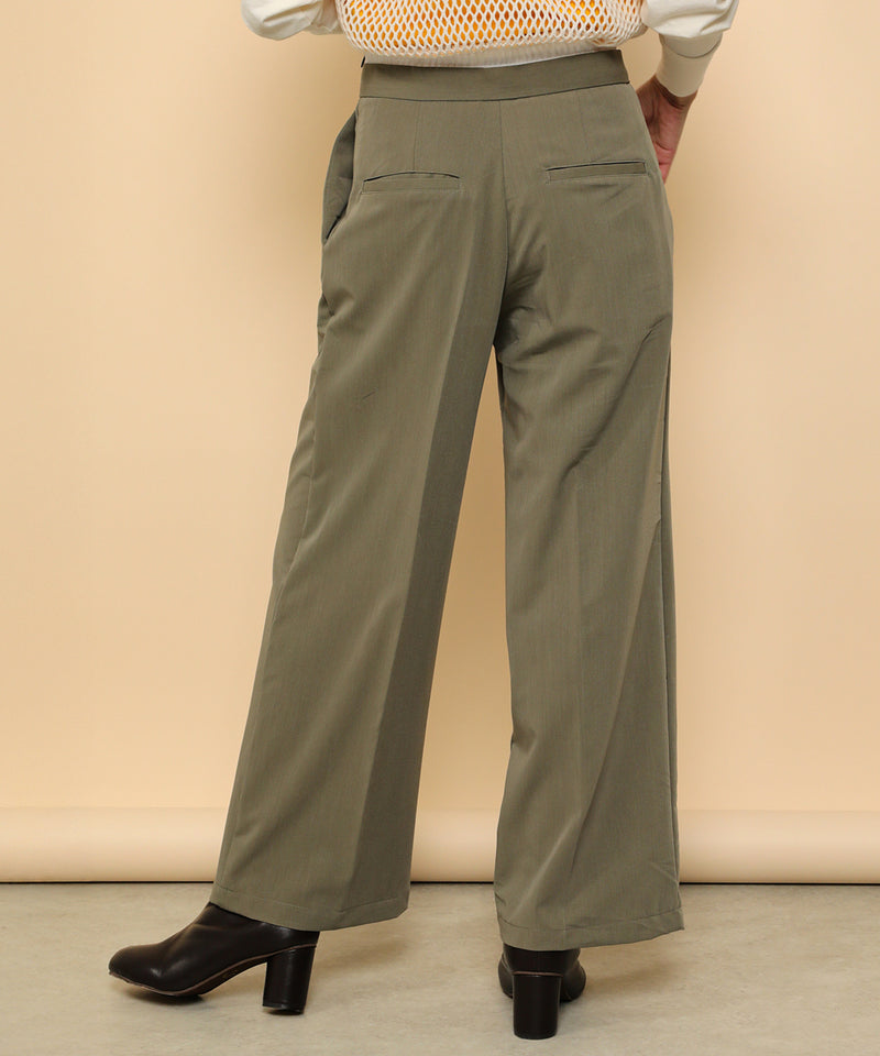 ダブルウエスト ストレートタックパンツ スラックス