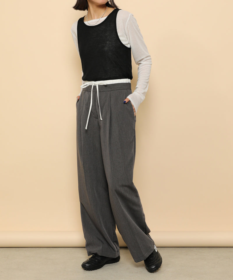 ダブルウエスト ストレートタックパンツ スラックス
