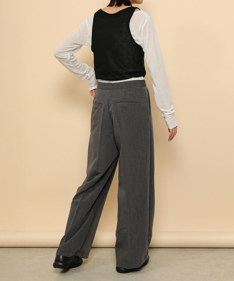 ダブルウエスト ストレートタックパンツ スラックス