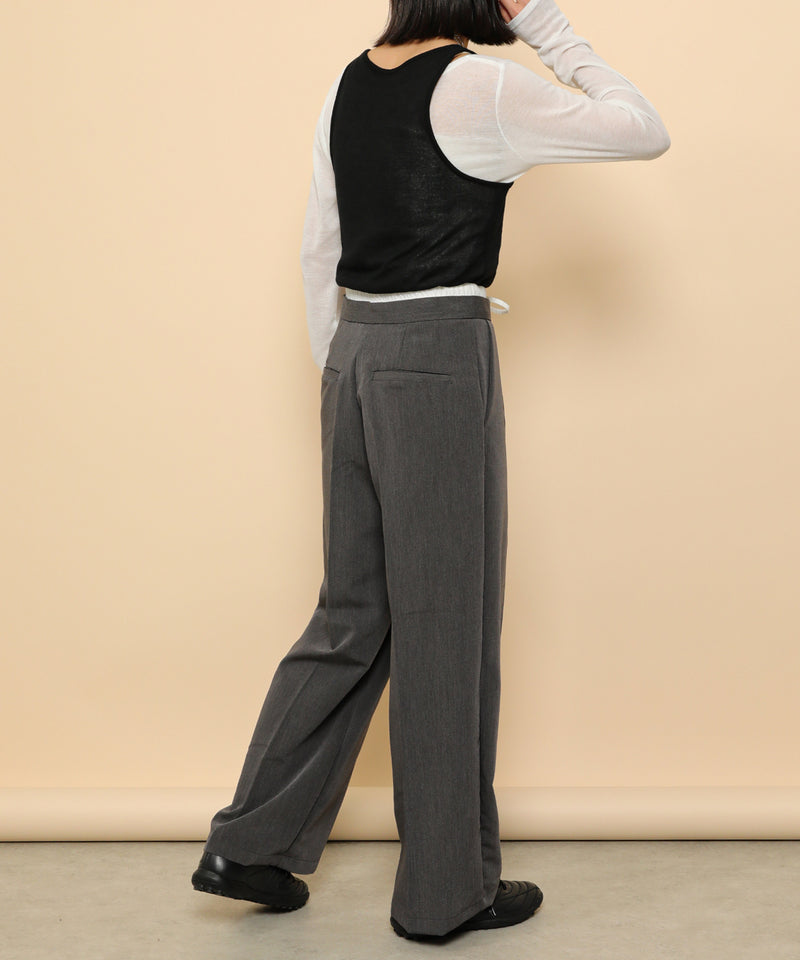ダブルウエスト ストレートタックパンツ スラックス