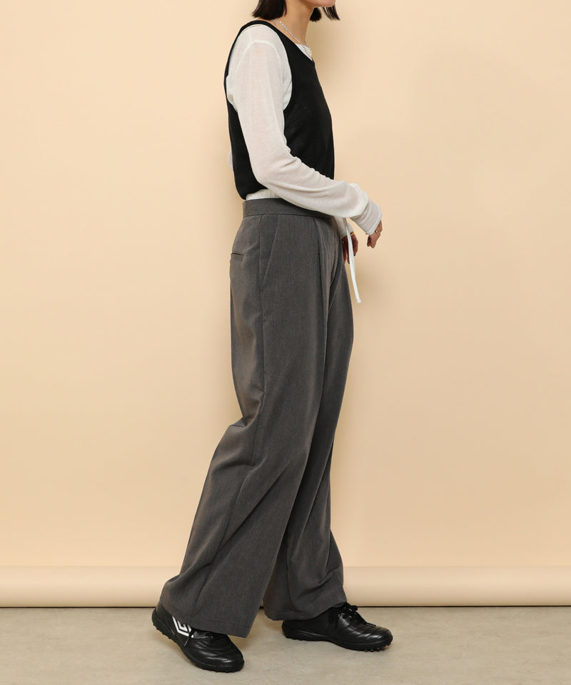 ダブルウエスト ストレートタックパンツ スラックス