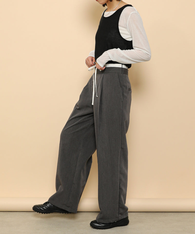 ダブルウエスト ストレートタックパンツ スラックス