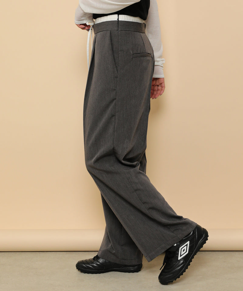 ダブルウエスト ストレートタックパンツ スラックス