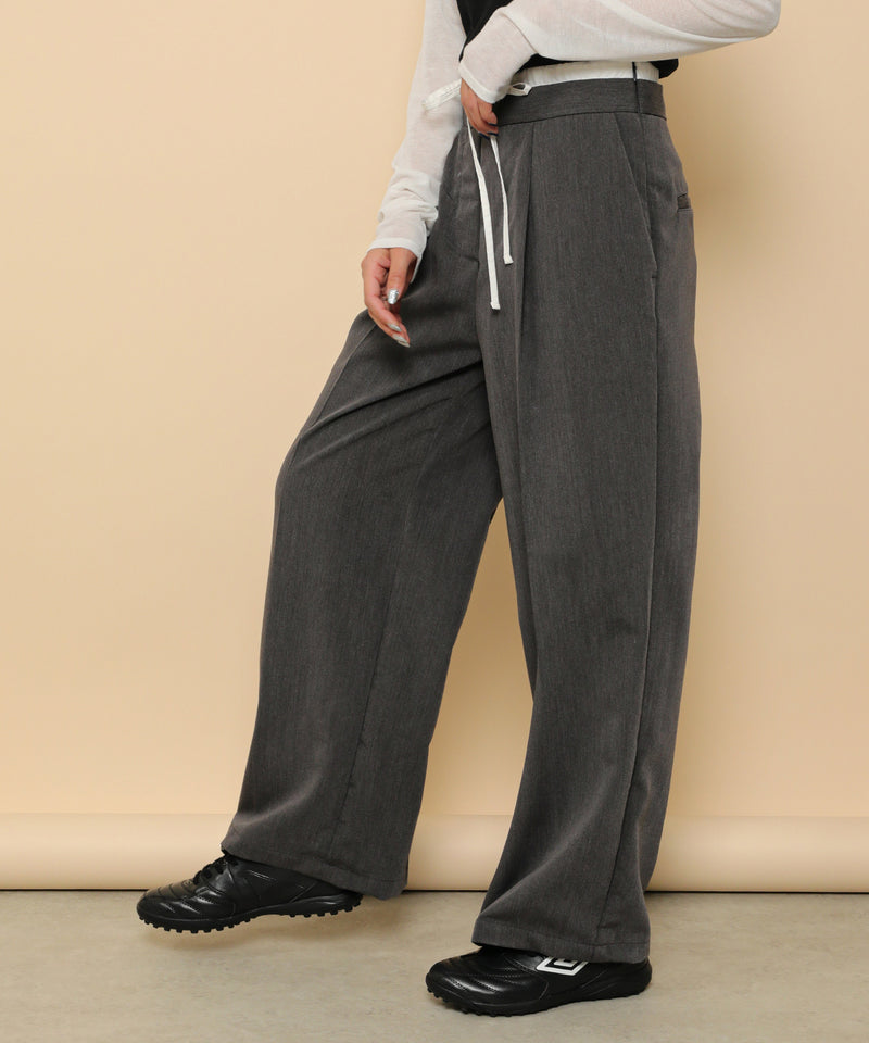 ダブルウエスト ストレートタックパンツ スラックス