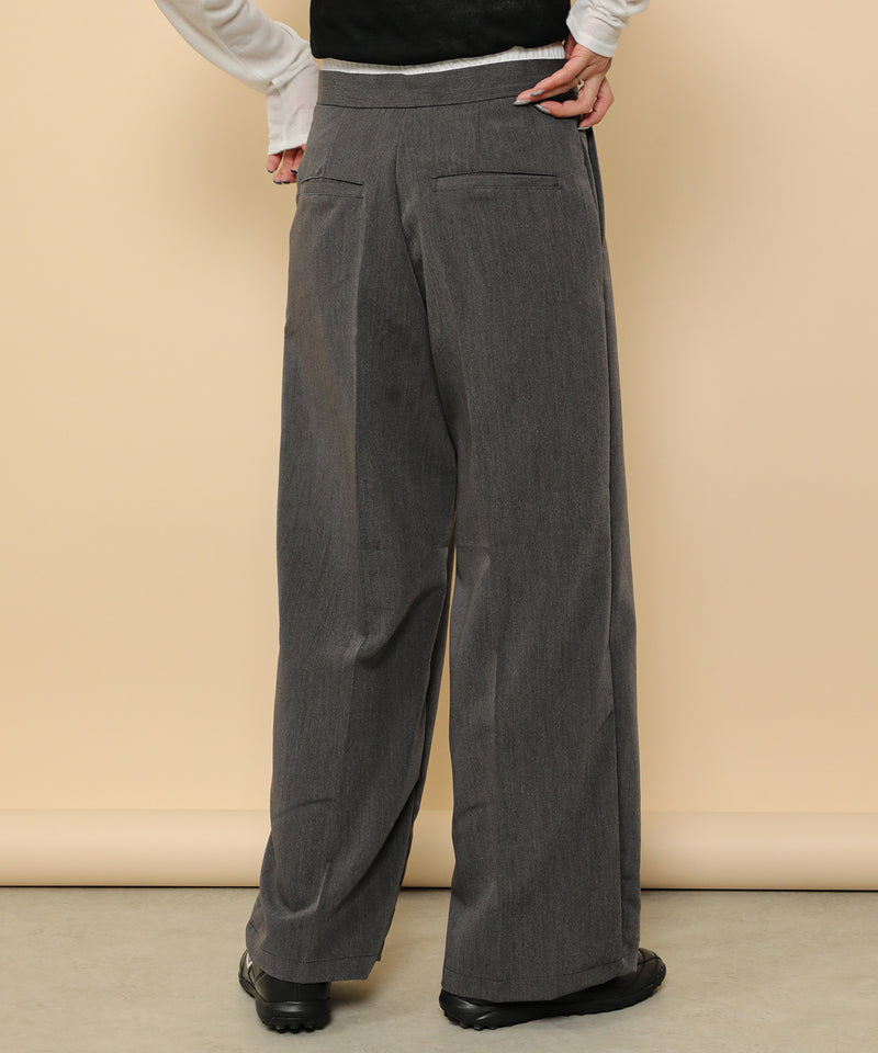 ダブルウエスト ストレートタックパンツ スラックス