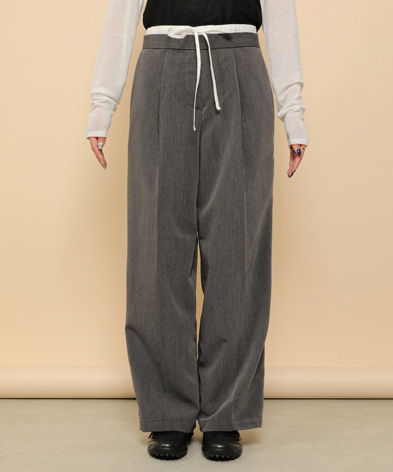 ダブルウエスト ストレートタックパンツ スラックス
