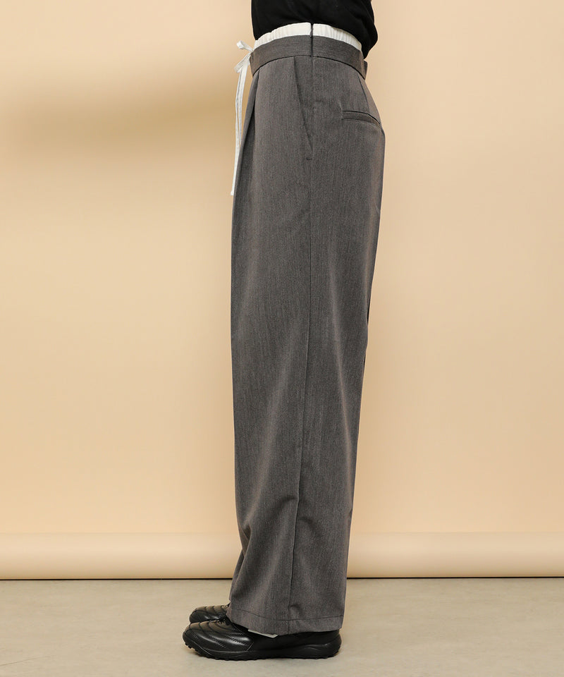 ダブルウエスト ストレートタックパンツ スラックス