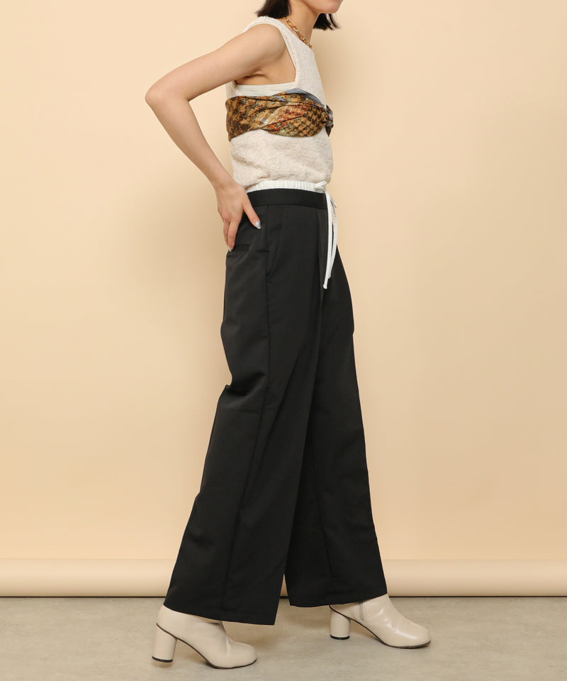 ダブルウエスト ストレートタックパンツ スラックス