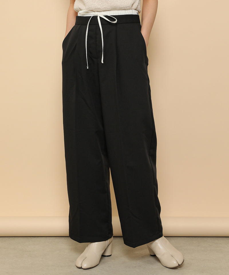 ダブルウエスト ストレートタックパンツ スラックス