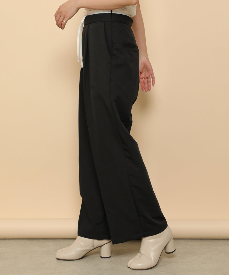 ダブルウエスト ストレートタックパンツ スラックス
