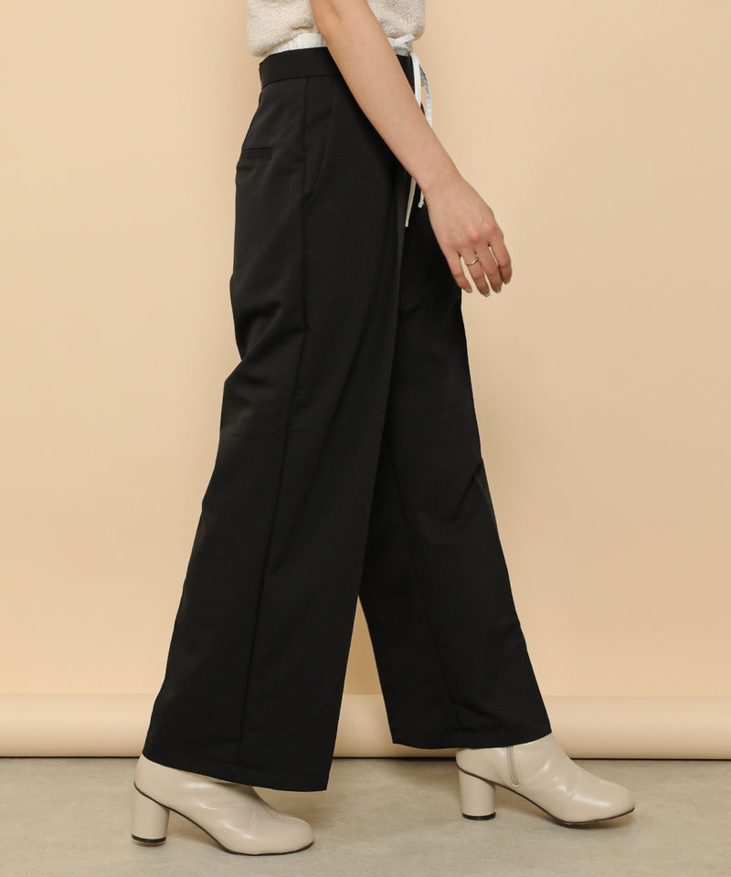 ダブルウエスト ストレートタックパンツ スラックス