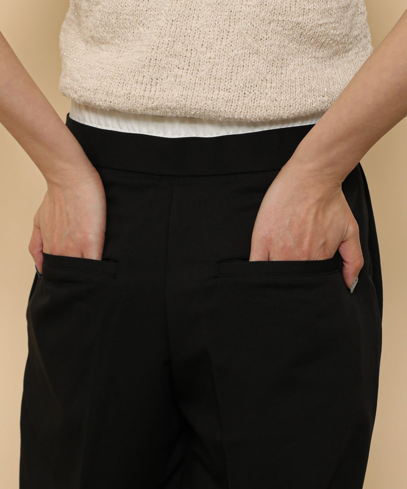 ダブルウエスト ストレートタックパンツ スラックス