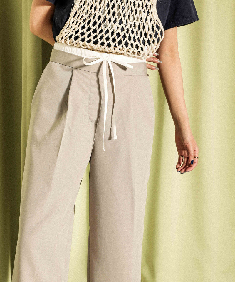 ダブルウエスト ストレートタックパンツ スラックス