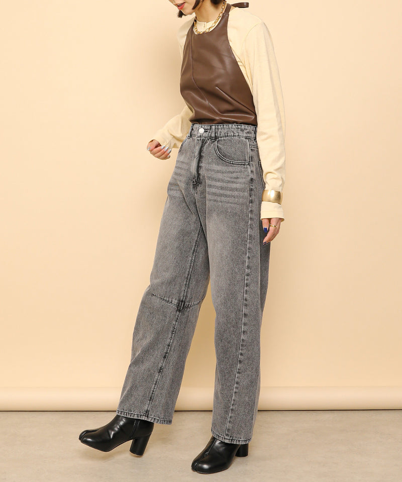 バレルレッグ デニム カーブパンツ
