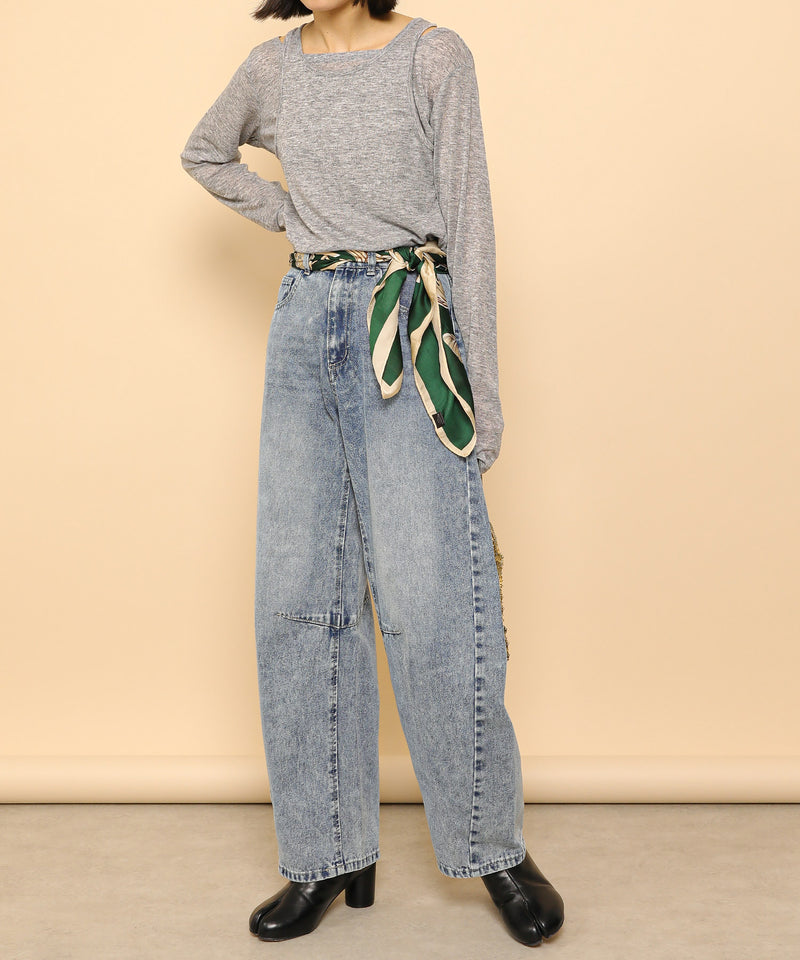 バレルレッグ デニム カーブパンツ