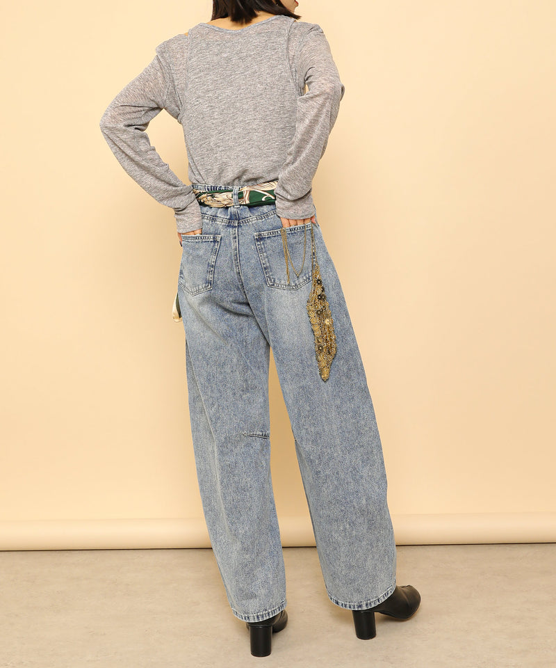 バレルレッグ デニム カーブパンツ