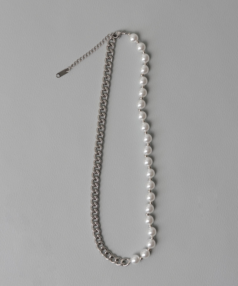 金属アレルギー対応 パール×喜平チェーン デザインネックレス サージカルステンレス