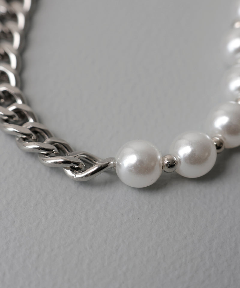 金属アレルギー対応 パール×喜平チェーン デザインネックレス サージカルステンレス