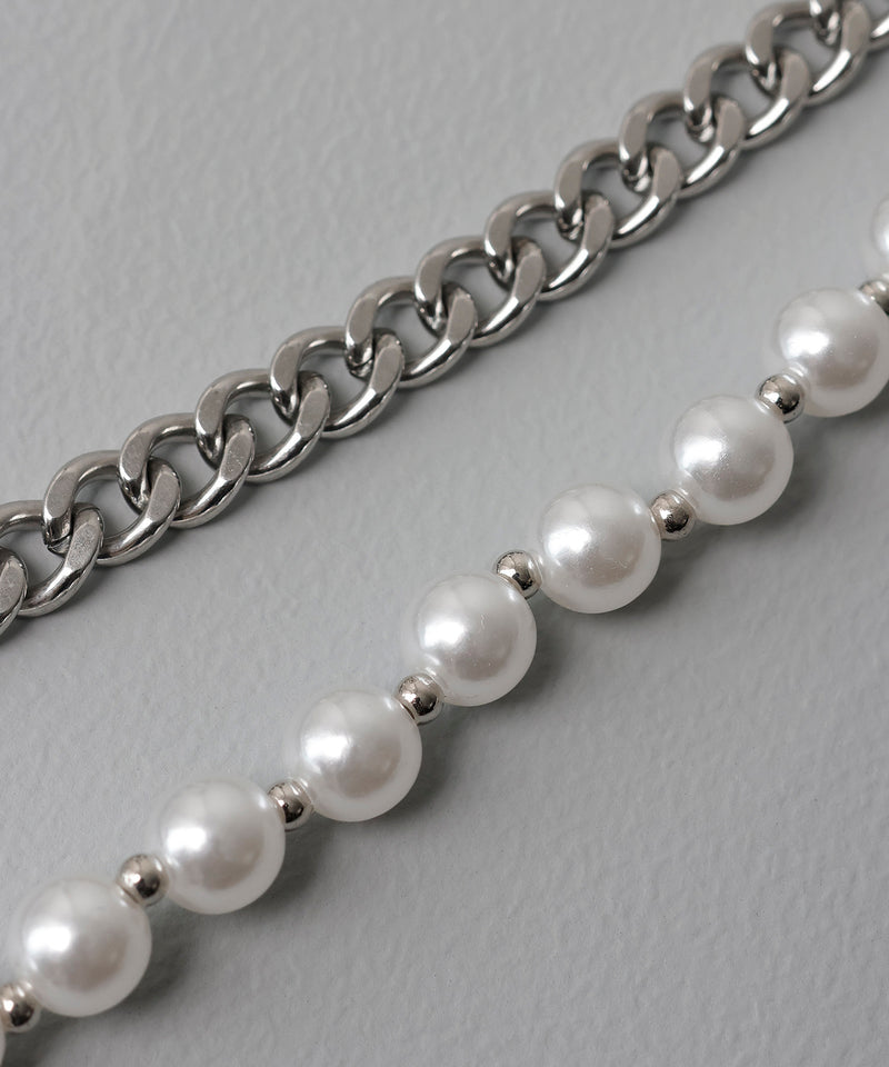 金属アレルギー対応 パール×喜平チェーン デザインネックレス サージカルステンレス