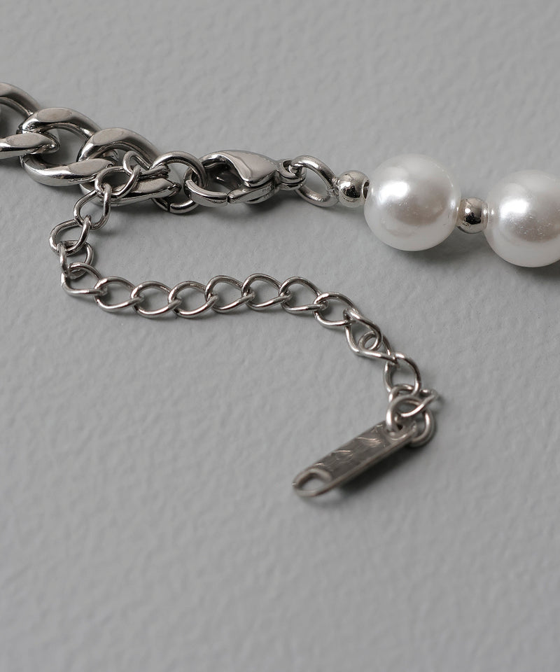 金属アレルギー対応 パール×喜平チェーン デザインネックレス サージカルステンレス