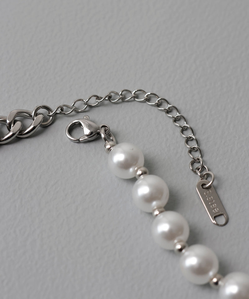 金属アレルギー対応 パール×喜平チェーン デザインネックレス サージカルステンレス