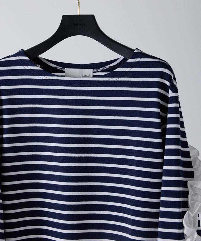 【Mewl/ミュール】ボーダーフリルスリーブTOPS