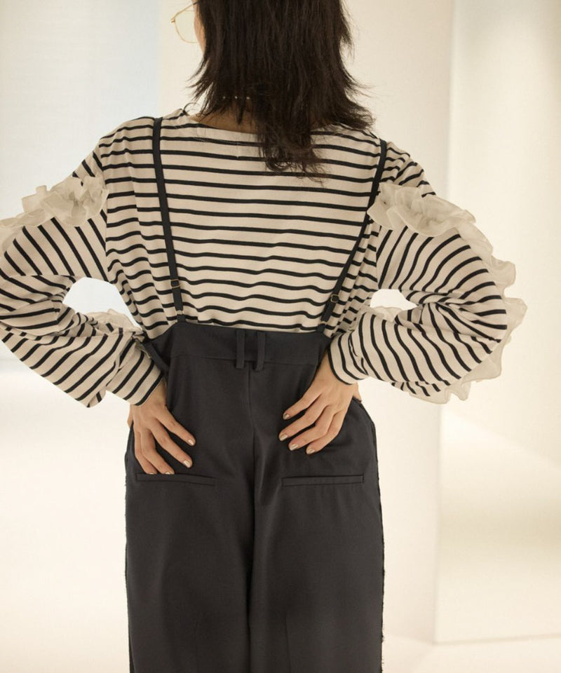 【Mewl/ミュール】ボーダーフリルスリーブTOPS