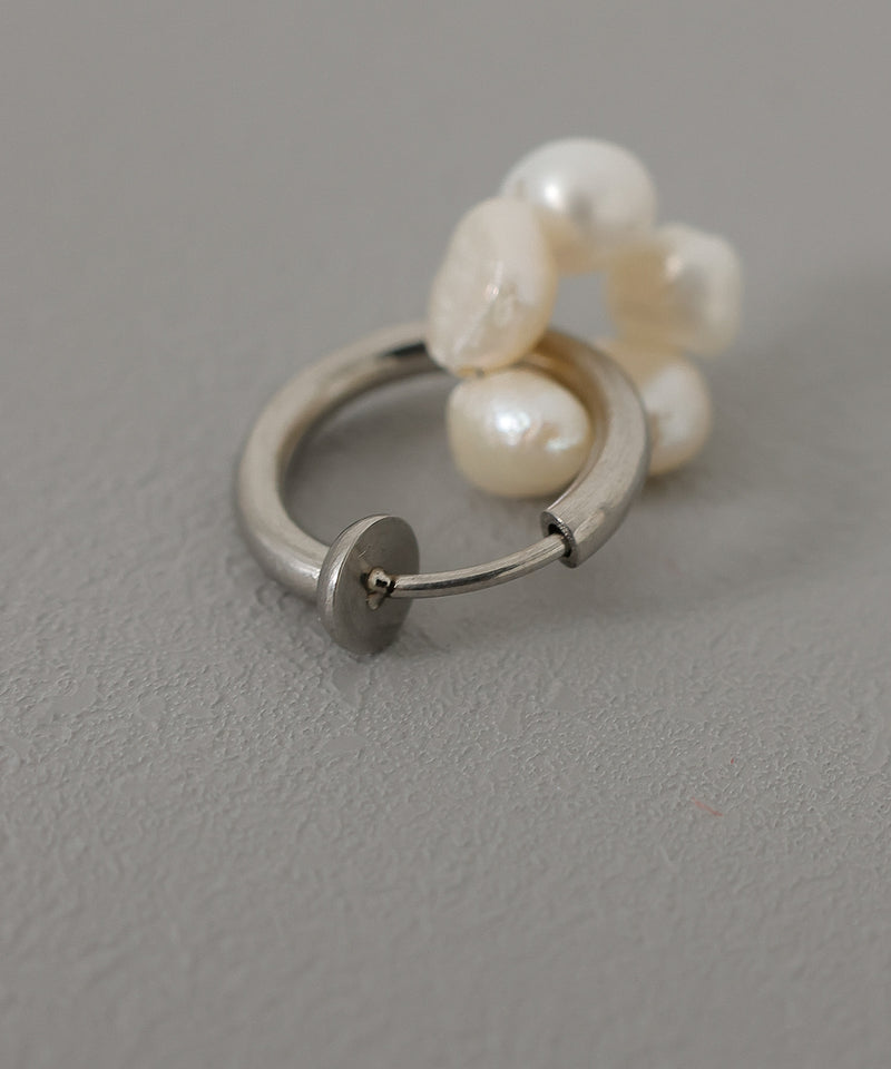 金属アレルギー対応 フープイヤリング パール石モチーフデザイン サージカルステンレス