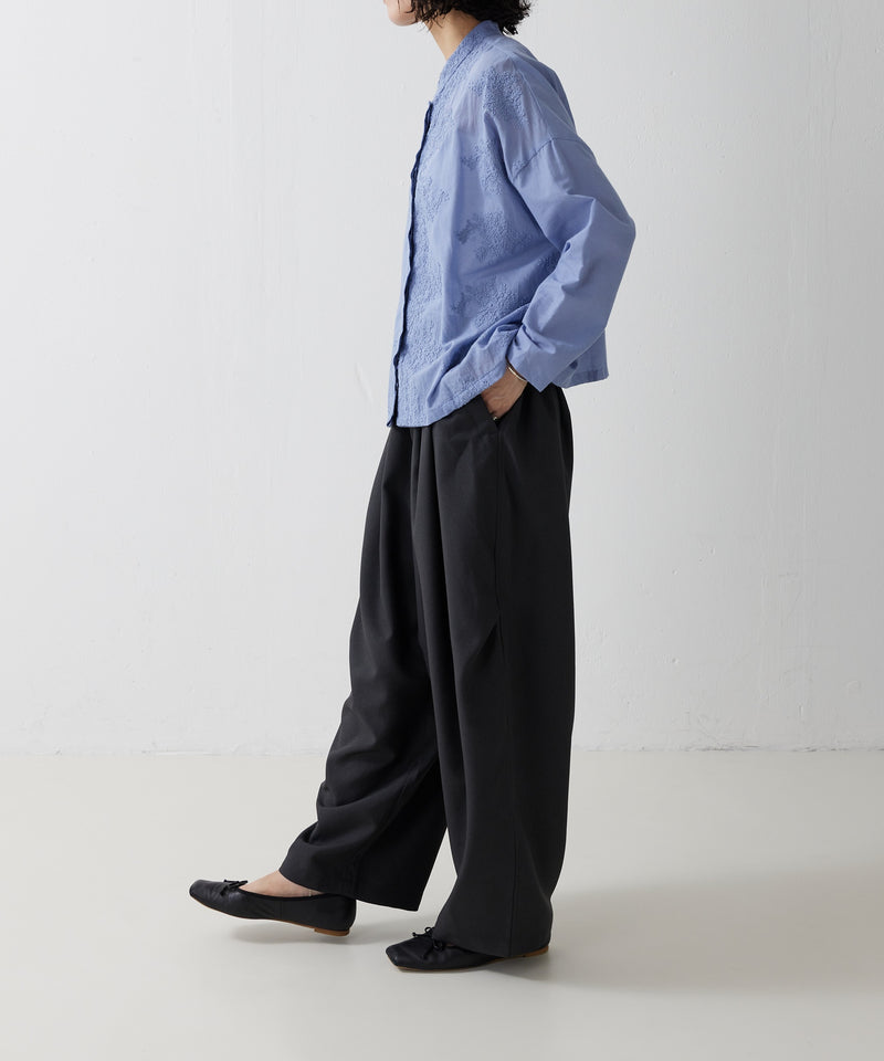 【mizuiro ind / ミズイロ インド】lace stand collar wide shirt / レーススタンドカラーワイドシャツ