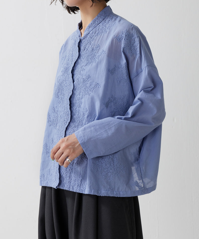 【mizuiro ind / ミズイロ インド】lace stand collar wide shirt / レーススタンドカラーワイドシャツ