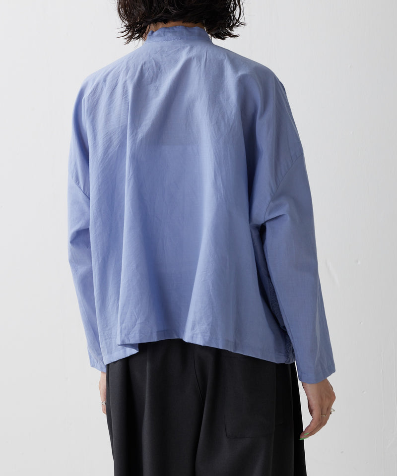 【mizuiro ind / ミズイロ インド】lace stand collar wide shirt / レーススタンドカラーワイドシャツ