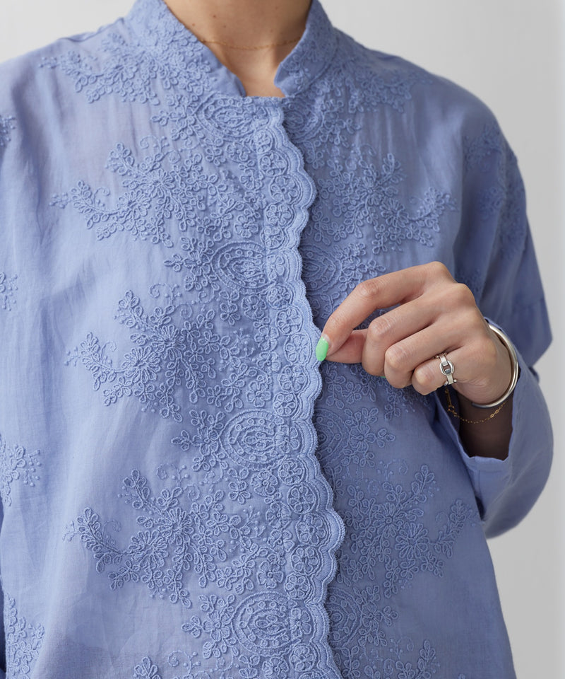 【mizuiro ind / ミズイロ インド】lace stand collar wide shirt / レーススタンドカラーワイドシャツ