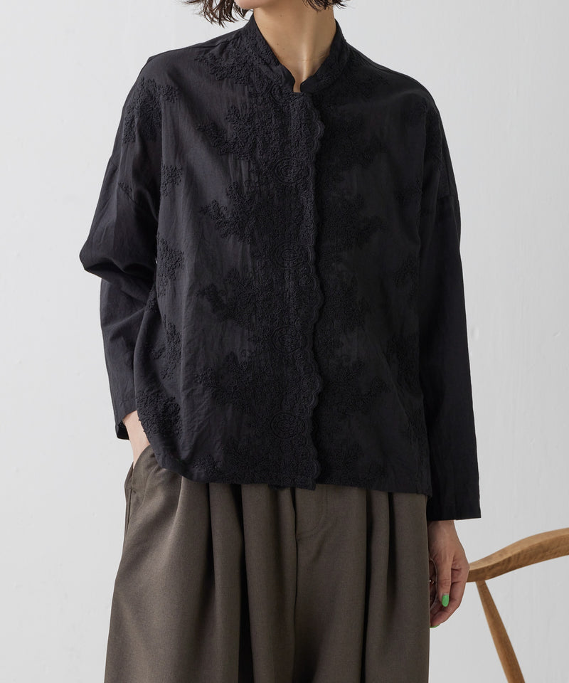 【mizuiro ind / ミズイロ インド】lace stand collar wide shirt / レーススタンドカラーワイドシャツ
