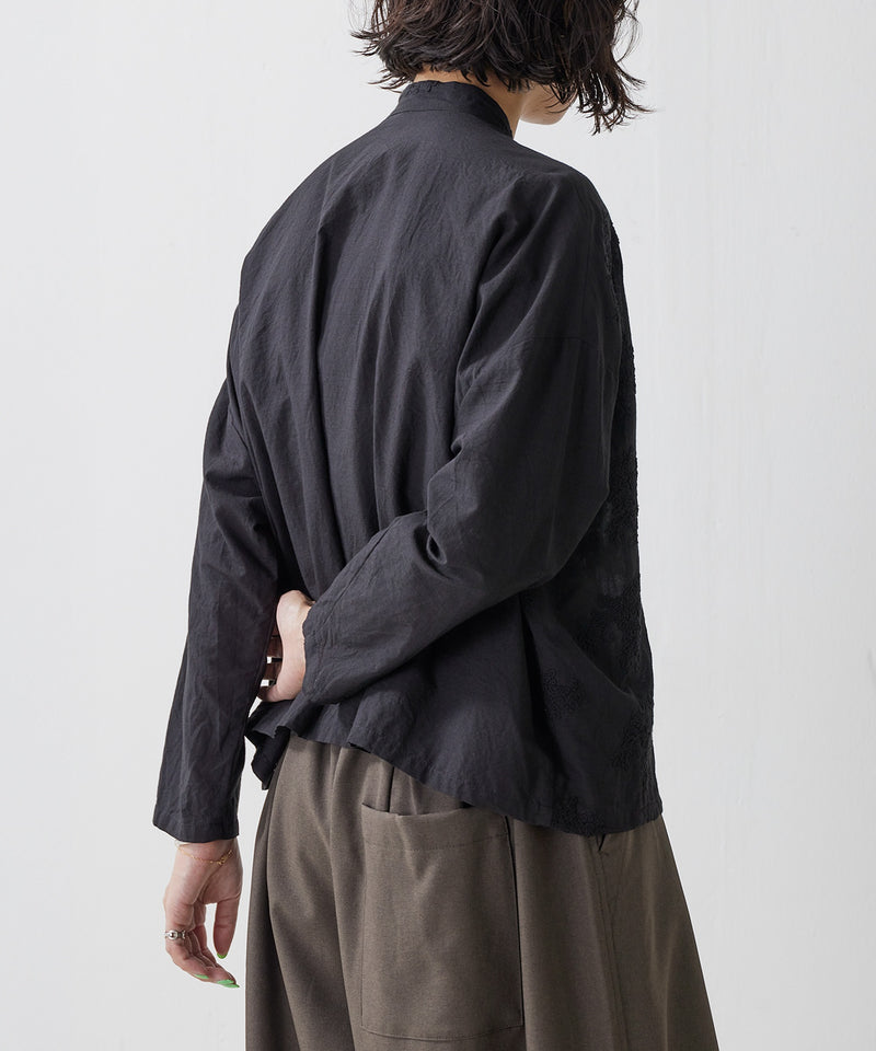 【mizuiro ind / ミズイロ インド】lace stand collar wide shirt / レーススタンドカラーワイドシャツ