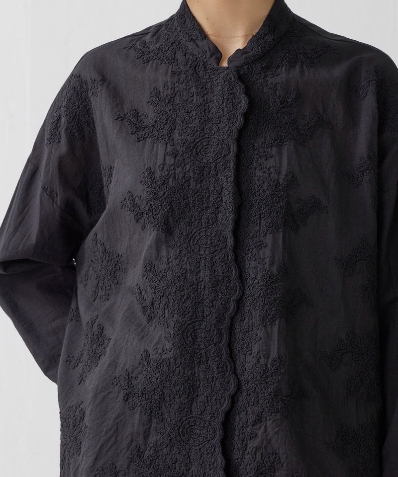 【mizuiro ind / ミズイロ インド】lace stand collar wide shirt / レーススタンドカラーワイドシャツ