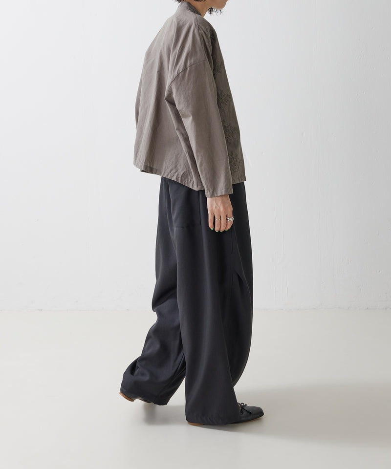 【mizuiro ind / ミズイロ インド】lace stand collar wide shirt / レーススタンドカラーワイドシャツ