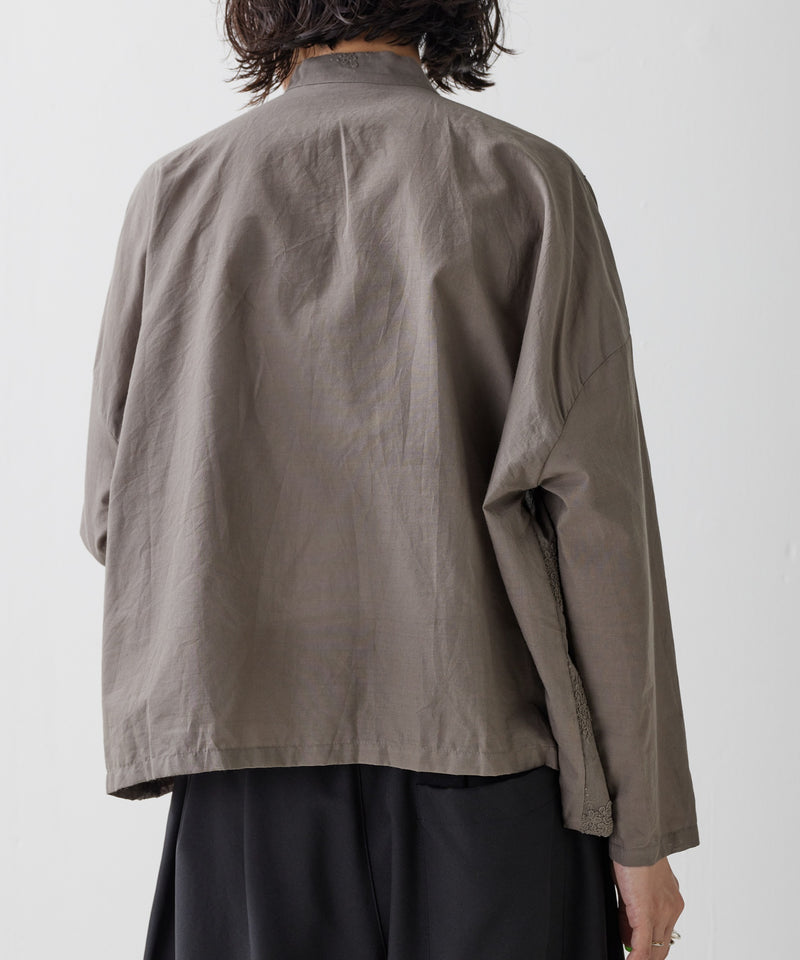 【mizuiro ind / ミズイロ インド】lace stand collar wide shirt / レーススタンドカラーワイドシャツ