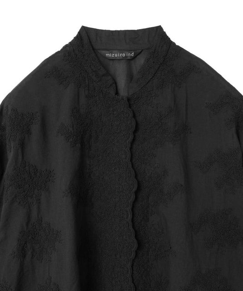 【mizuiro ind / ミズイロ インド】lace stand collar wide shirt / レーススタンドカラーワイドシャツ